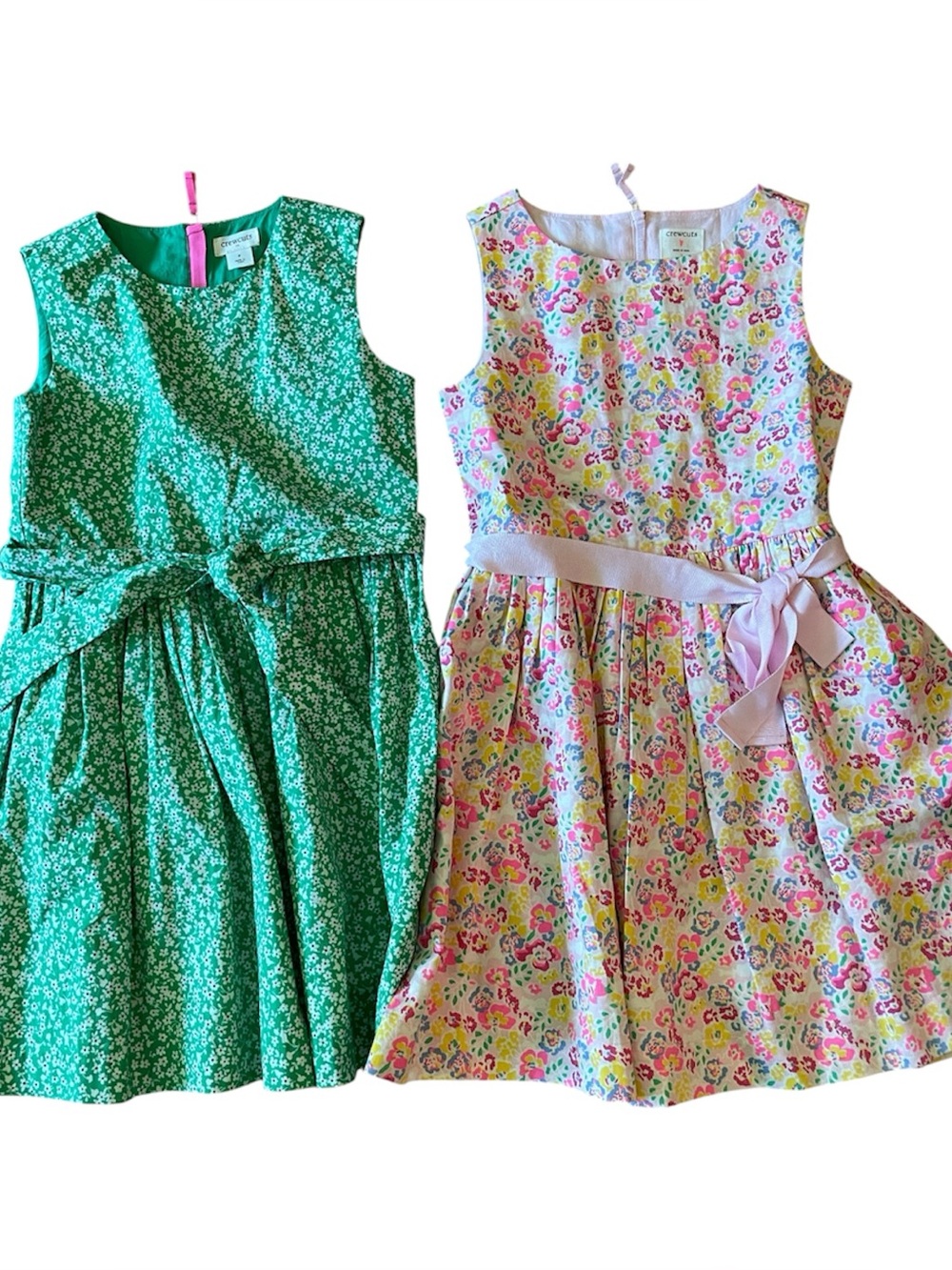 Crewcuts Pink and green Floral Tie-Waist Kids Dress set 2 pieces size 2 bundle